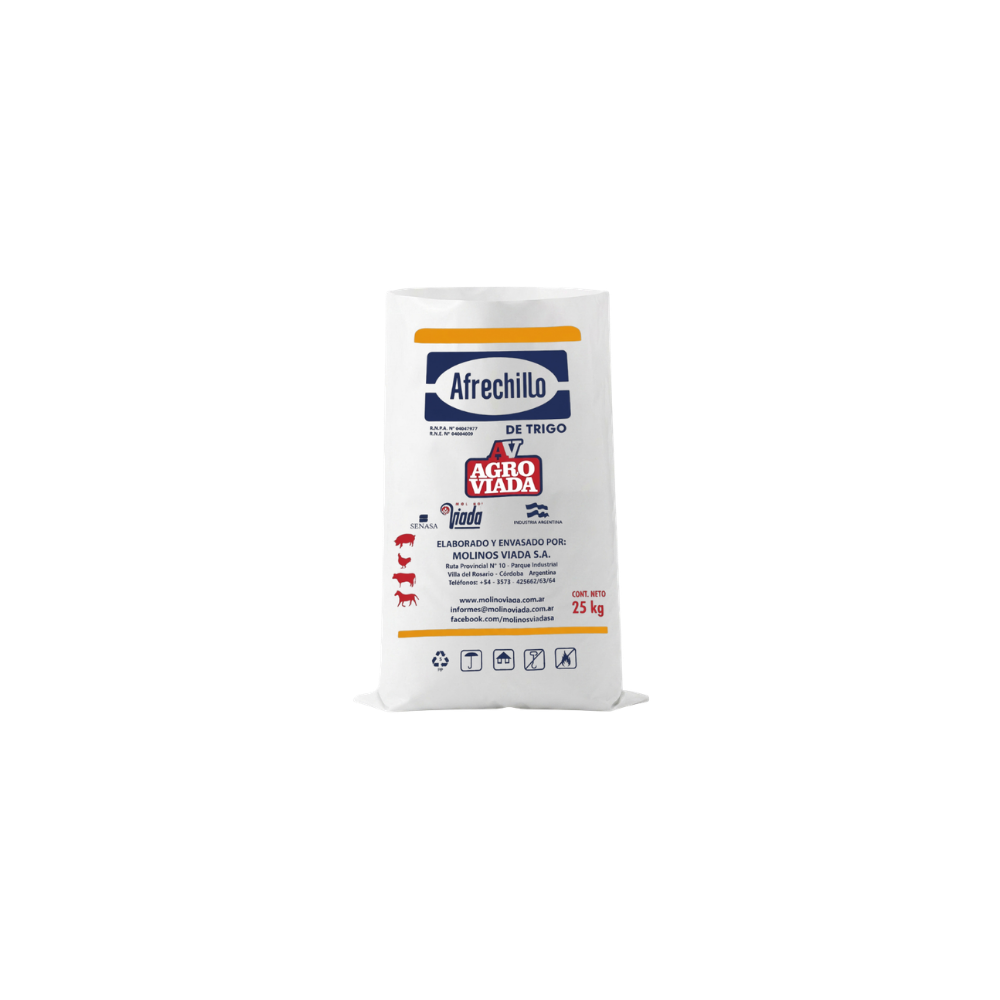 Afrechillo de Trigo Agro Viada — fibra y proteína para bovinos y equinos certificado SENASA, bolsa 25 kg