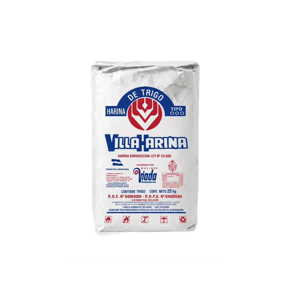 Villa Harina Tipo 000 — harina de trigo panadera para artesanos e industria, bolsa 25 kg